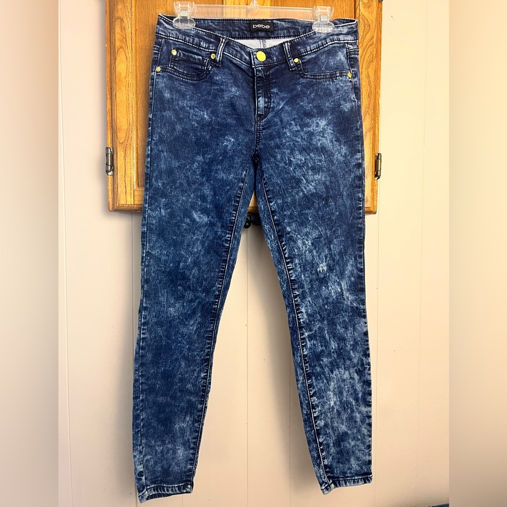 Bebe Jeans, Dark Acid Wash Stretch Skinny